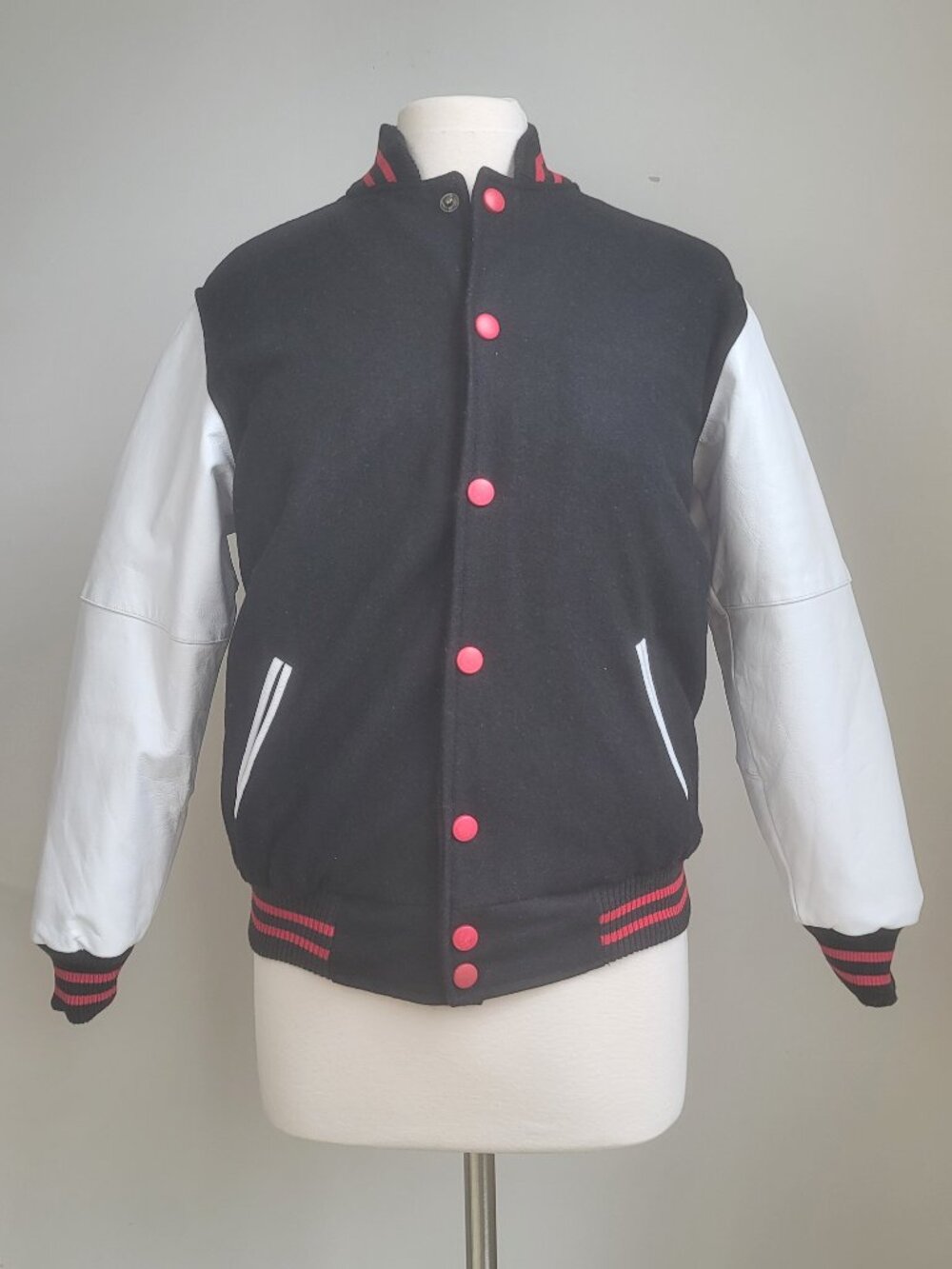 Vantage Apparel Women's Leather Wool Varsity Letterman Jacket Black/White Sz XS